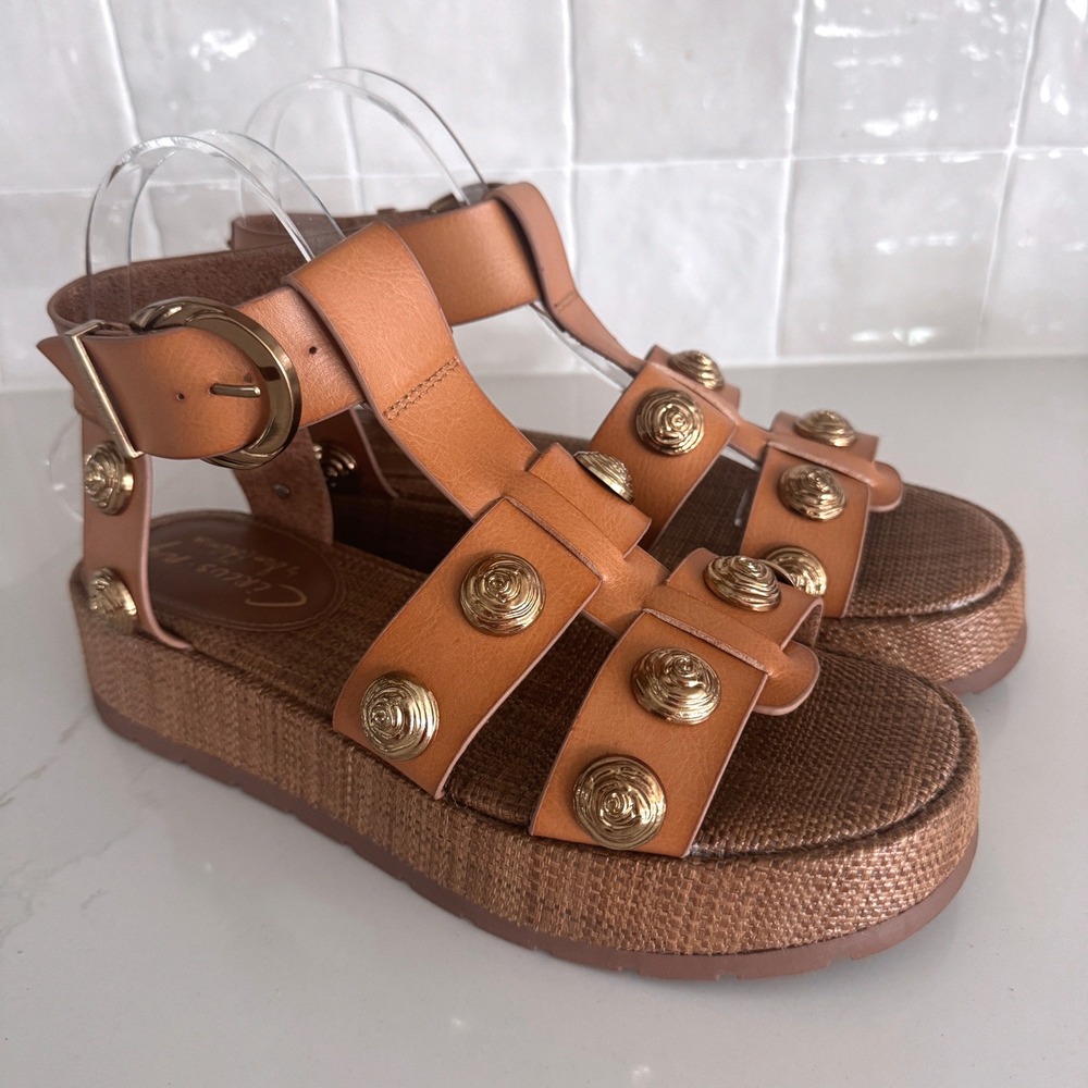Circus NY Sam Edelman Katy Stud Platform Sandals Women 7.5 Brown Gold Gladiator